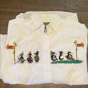 Vintage Campagnie Internationale Express Embroidered Penguin Button Down, Medium